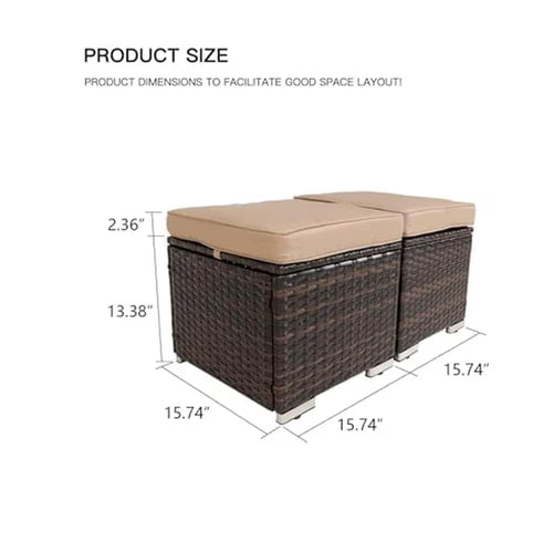 2-Piece Wicker Storage Ottomans with Removable Cushions M9567