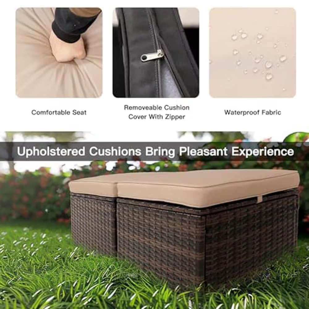 2-Piece Wicker Storage Ottomans with Removable Cushions M9567