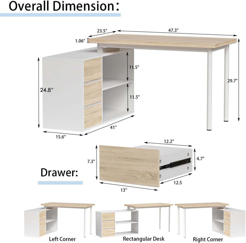 L Shaped Computer Desk with File Drawers & Storage Shelves U90065
