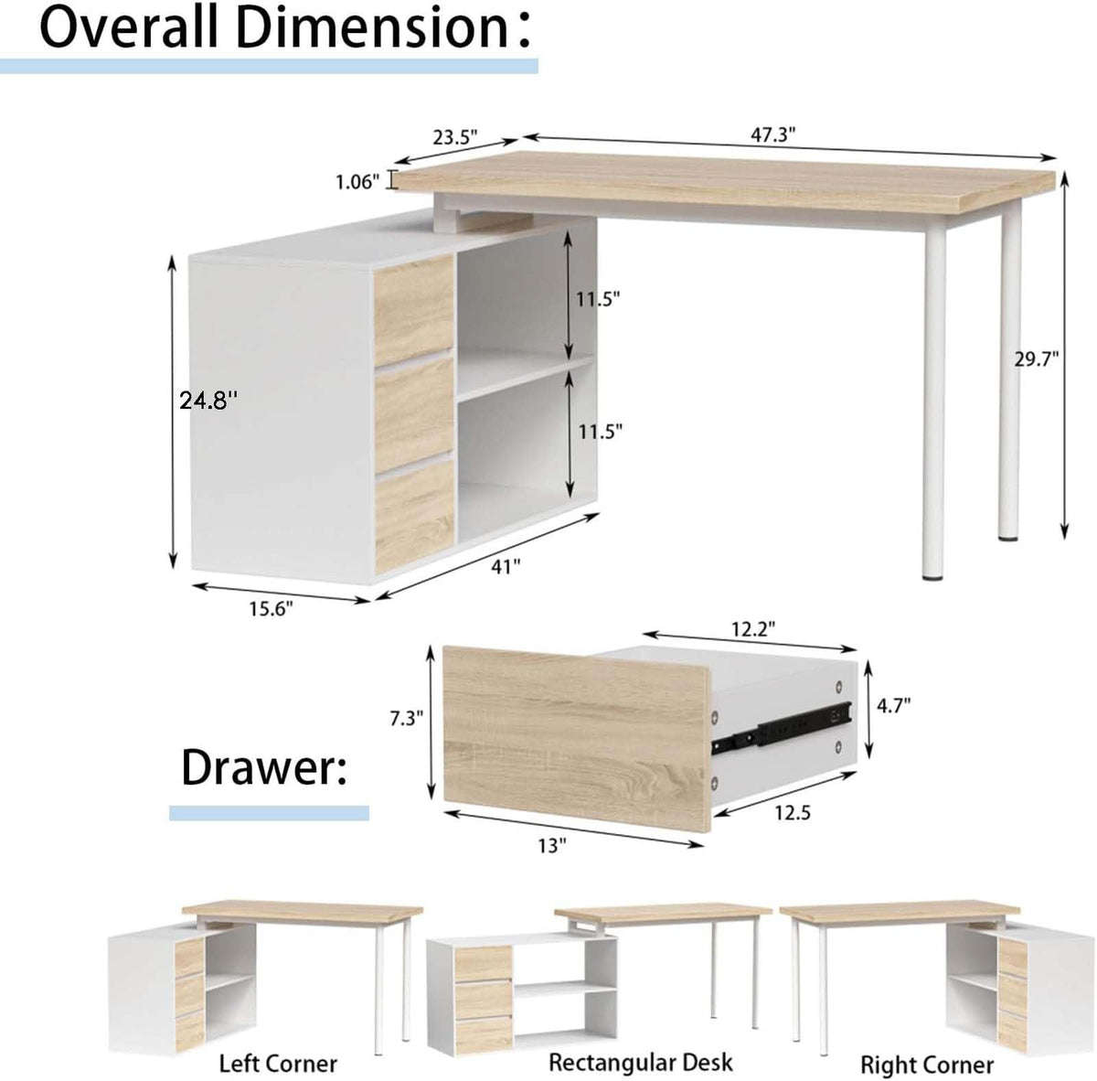 L Shaped Computer Desk with File Drawers & Storage Shelves U90065