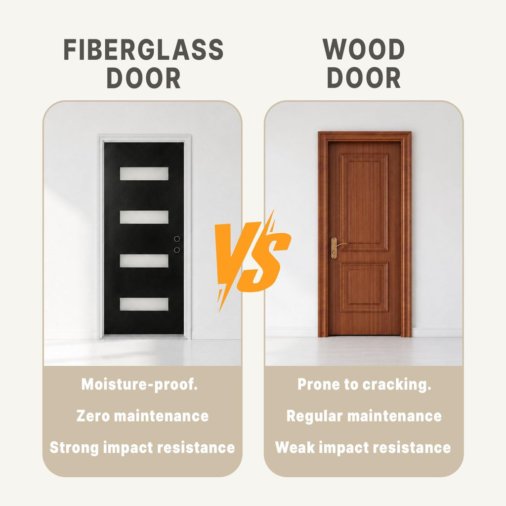 Fiberglass Entry Door 4-Lite Glass Left-Hand Inswing I924