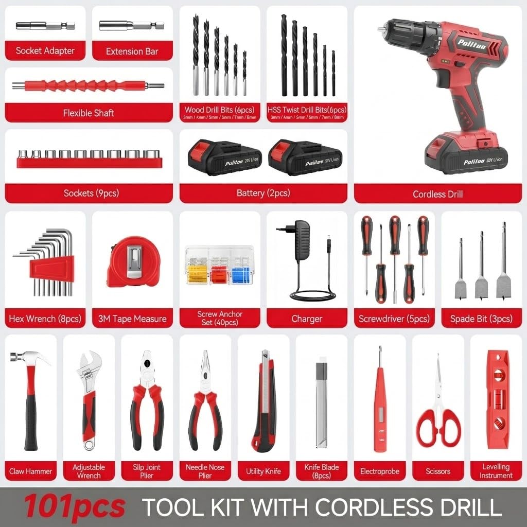 Cordless Drill Set 20V with Battery And Charger 59pcs Bits Kit U400