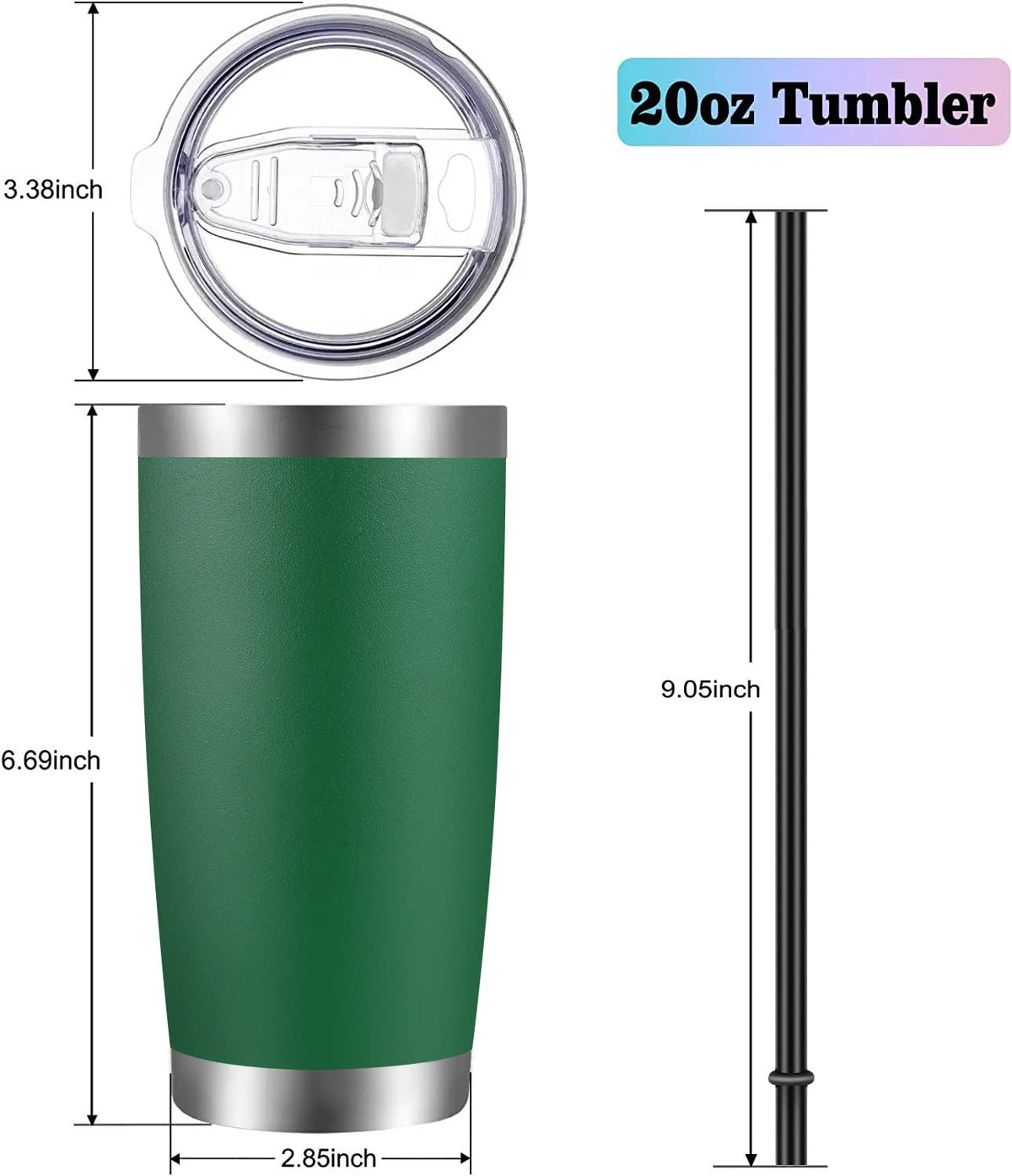 20oz Stainless Steel Insulated Tumbler with Lid and Straw A89465
