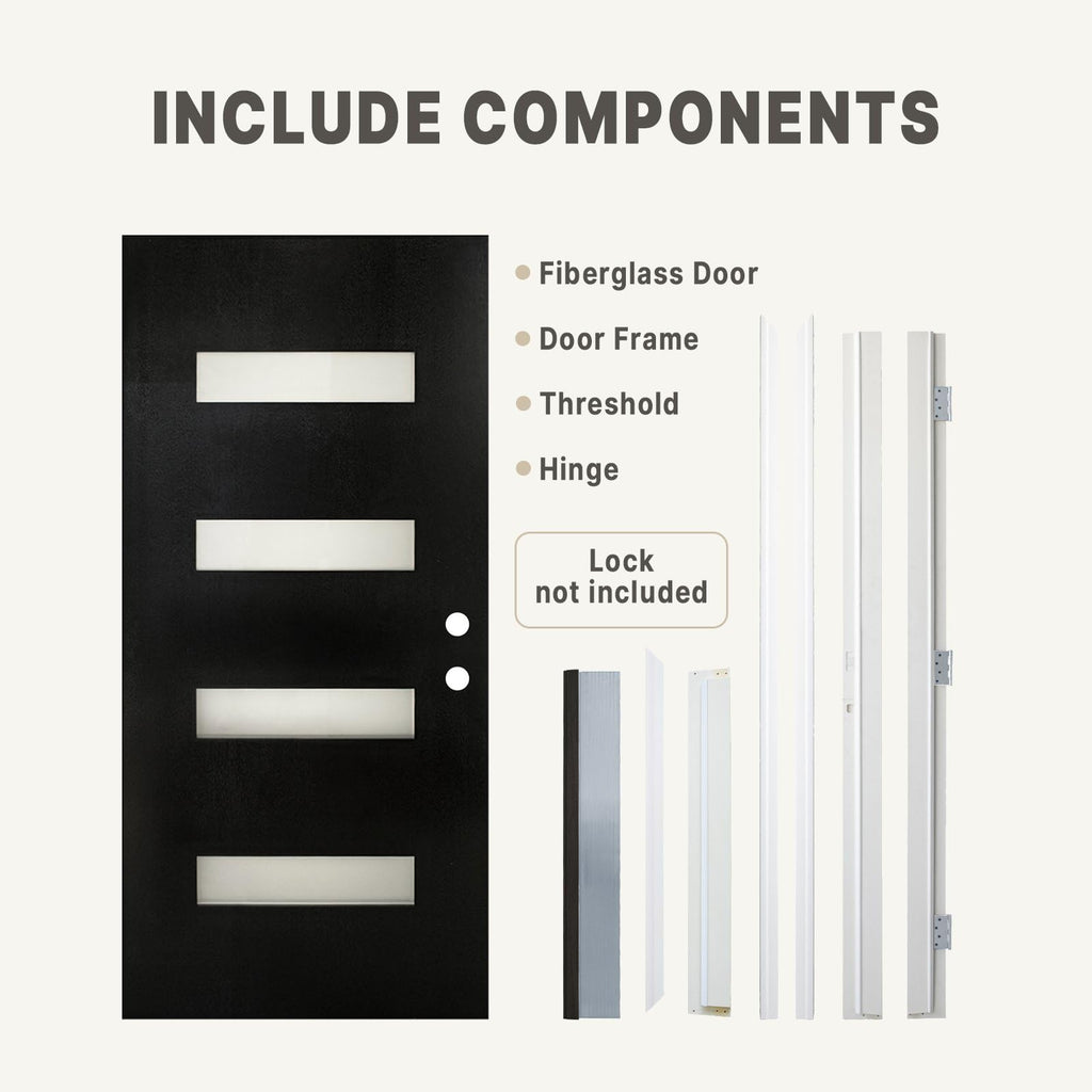 Fiberglass Entry Door 4-Lite Glass Left-Hand Inswing I924