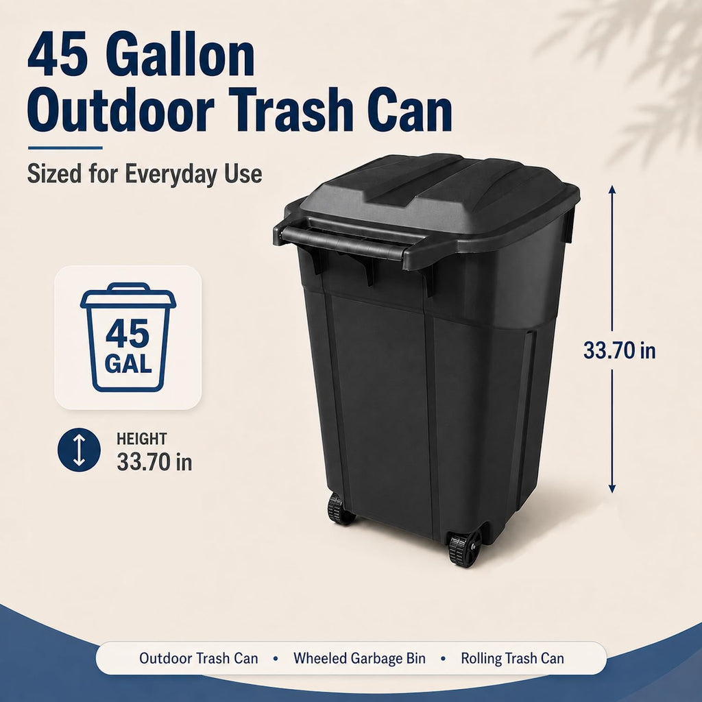 45 Gallon Wheeled Outdoor Trash Can with Lid P32201