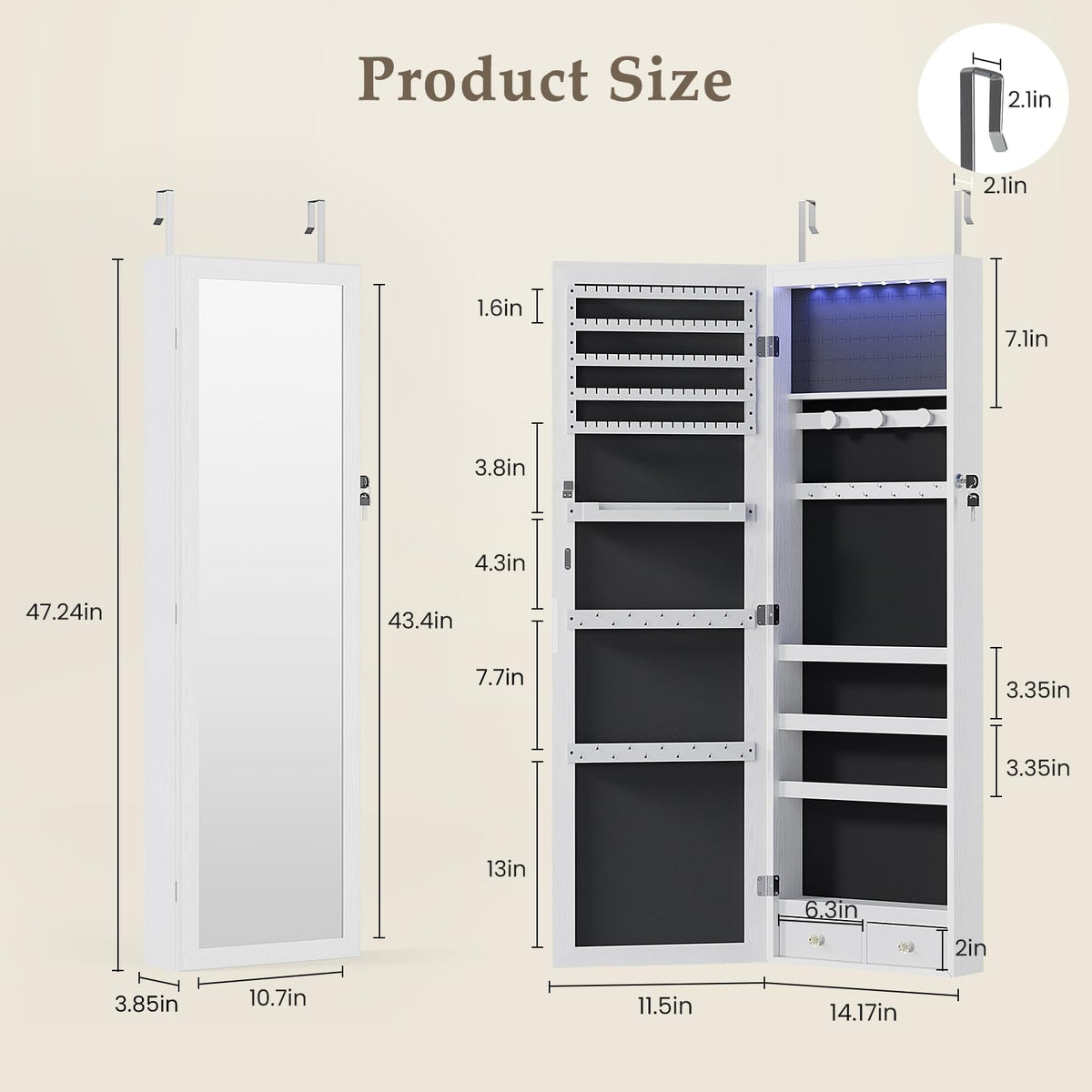 White 6 LEDs Mirror Jewelry Cabinet E90419