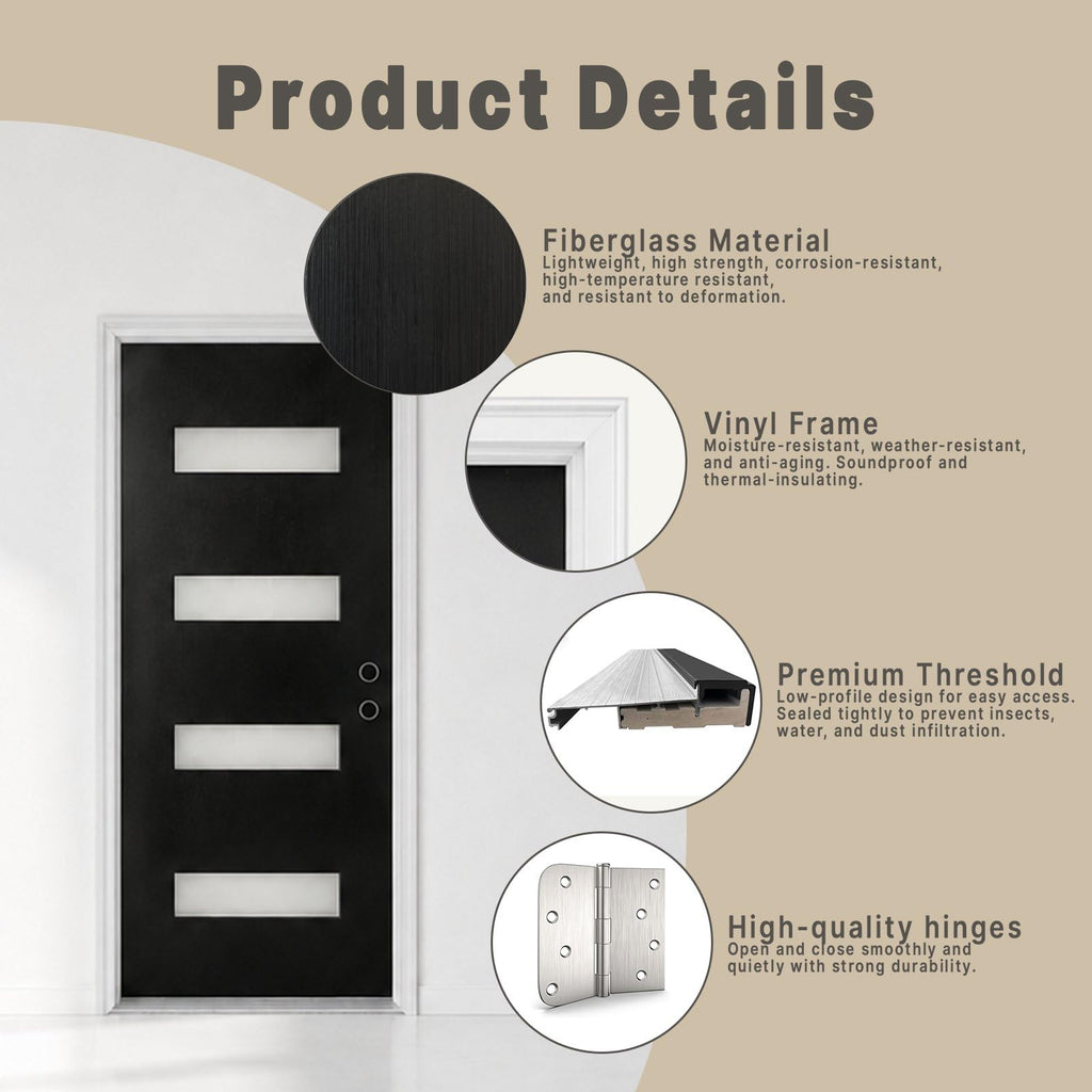 Fiberglass Entry Door 4-Lite Glass Left-Hand Inswing I924