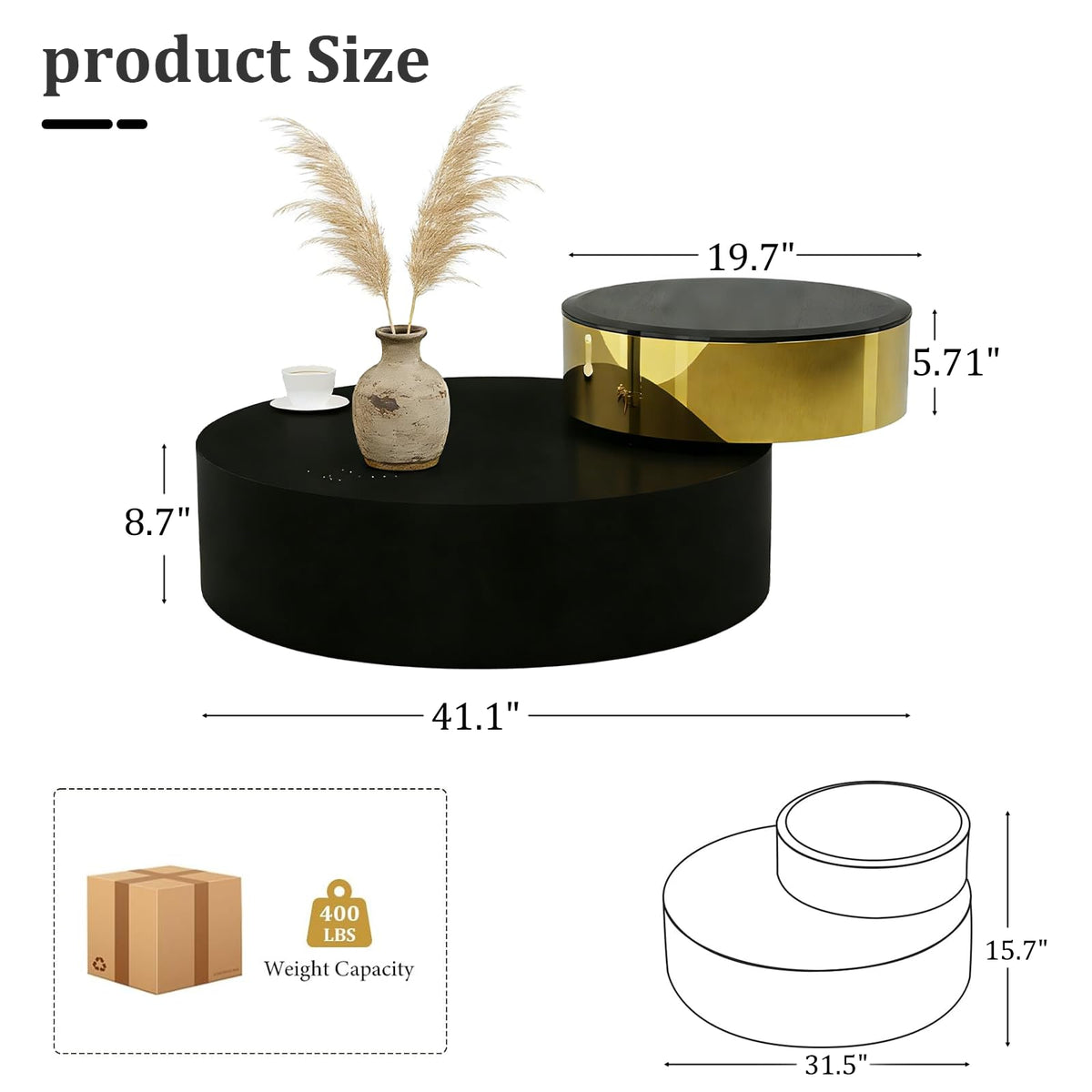 Round Rotating Coffee Table with Tempered Glass Top R41761