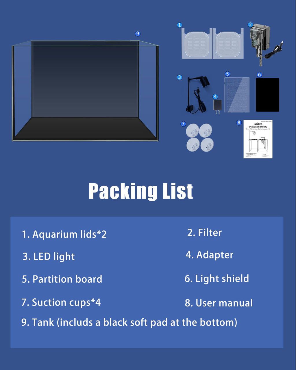 3 Gallon Ultra-Clear Glass Fish Tank with Filter and Led Light P44360