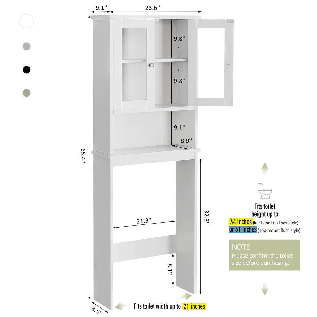 Over The Toilet Storage Cabinet with Tempered Glass Doors E972854