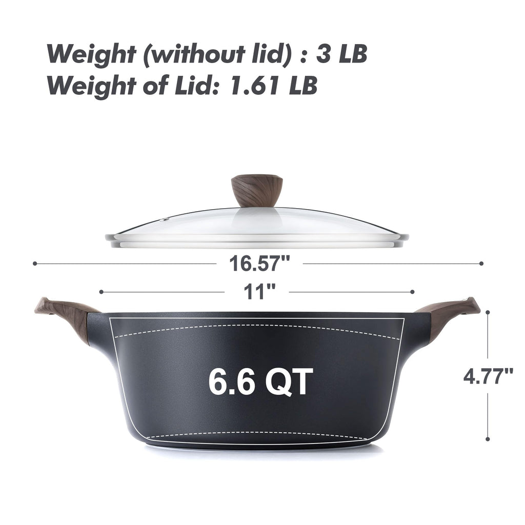Nonstick Stock Pot with Lid 6.6 QT Black L4811