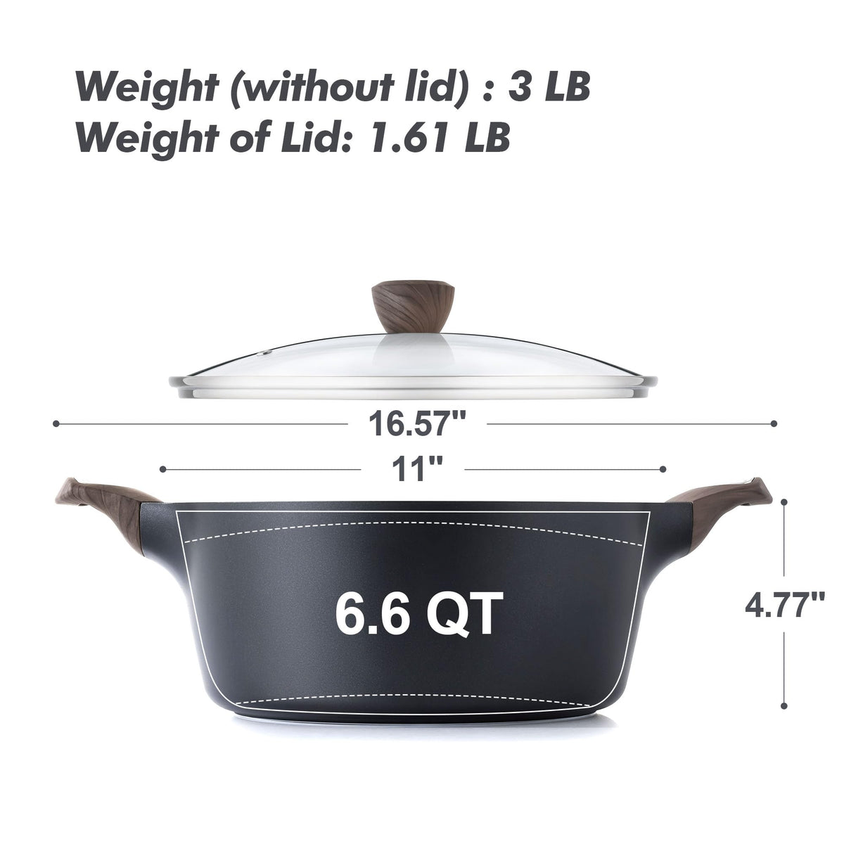 Nonstick Stock Pot with Lid 6.6 QT Black L4811