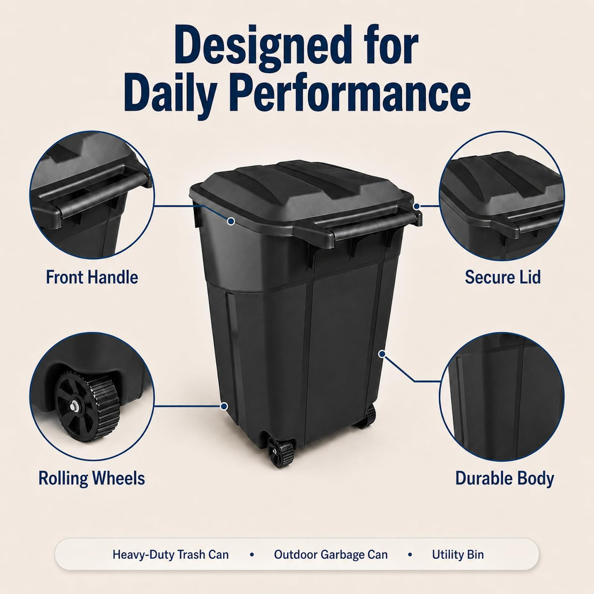 45 Gallon Wheeled Outdoor Trash Can with Lid P32201