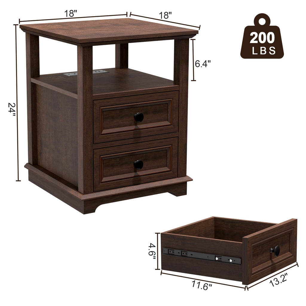 24" Nightstand with Charging Station and Drawers V175013