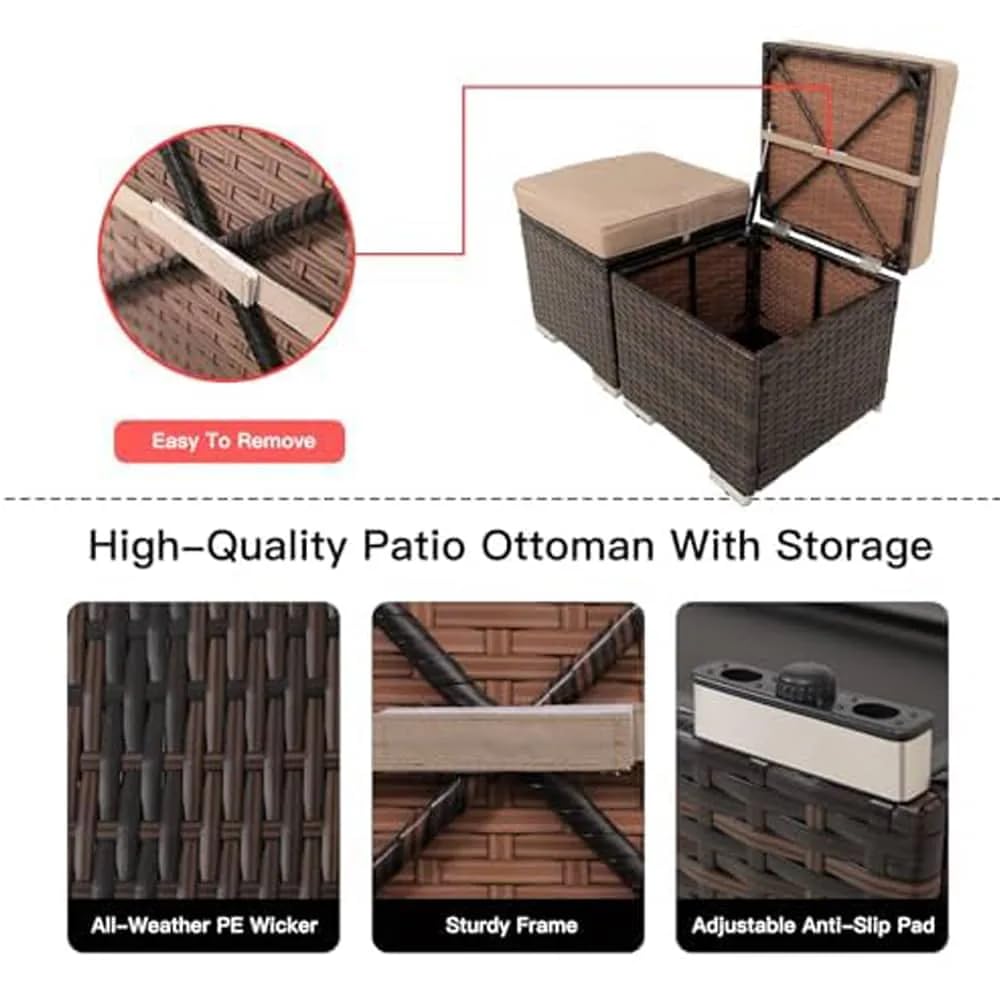 2-Piece Wicker Storage Ottomans with Removable Cushions M9567
