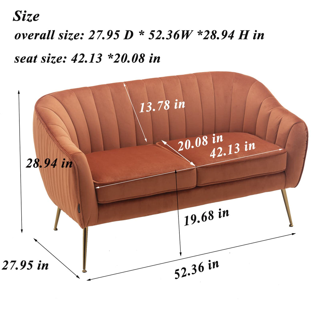 Tufted Velvet Barrel Loveseat Sofa with Golden Metal Legs M24934