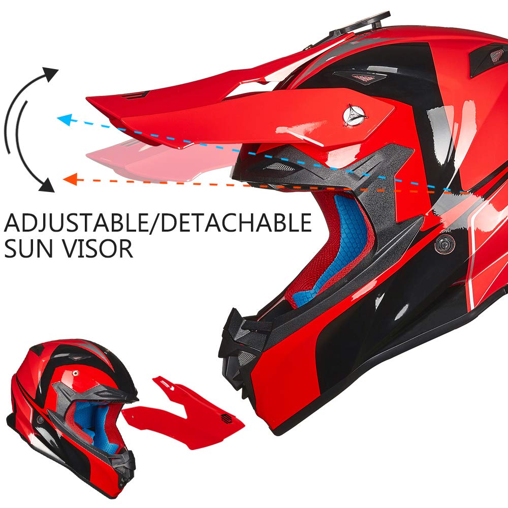 Adult Dirt Bike Helmets ATV Motocross Helmet with Camera Mount DOT Red Black M I322110