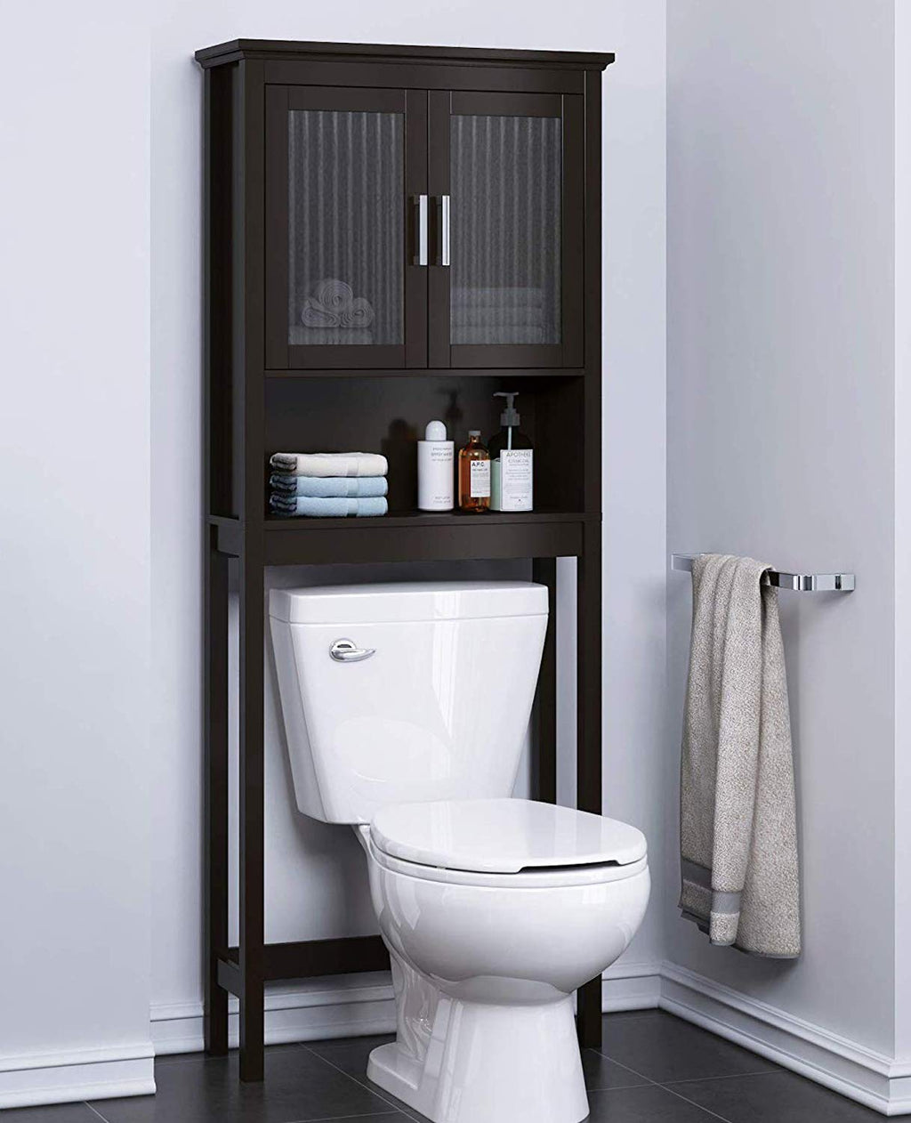 Over the Toilet Storage Cabinet with Glass Doors T189