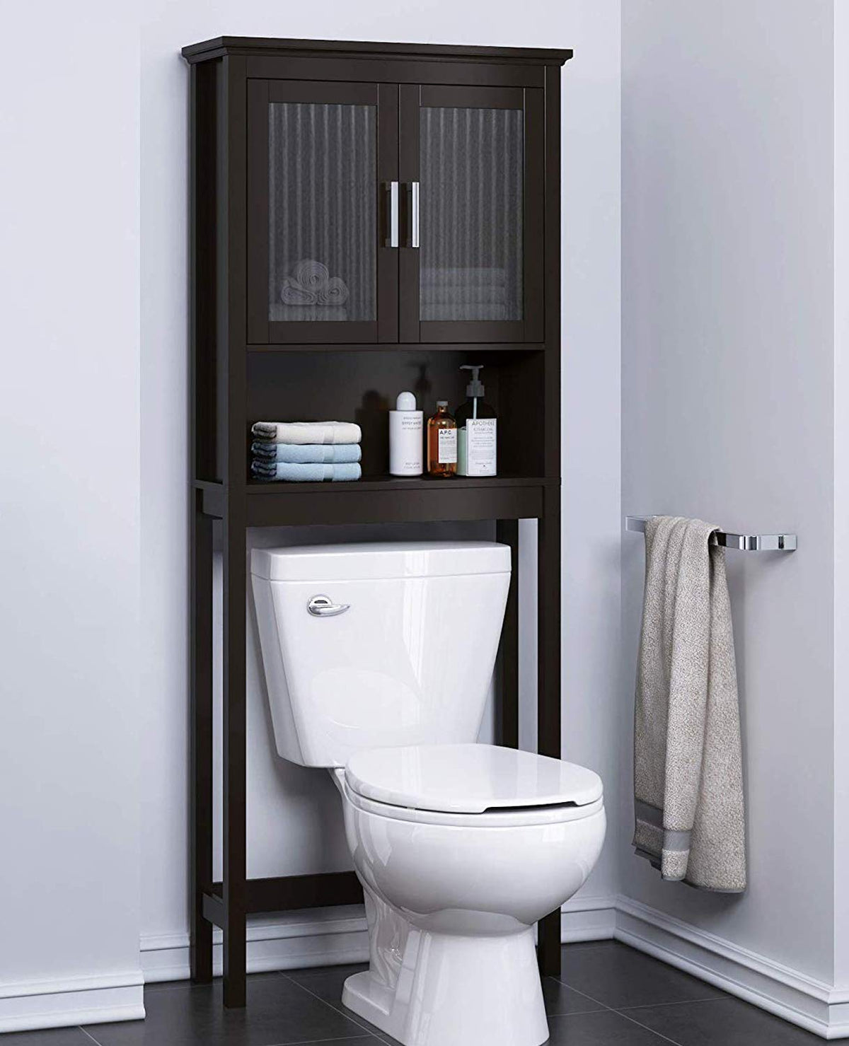 Over the Toilet Storage Cabinet with Glass Doors T189