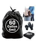 6 Mil Heavy Duty Contractor Trash Bags, 50/55/60 Gallon, Black, 20 Pack M86994