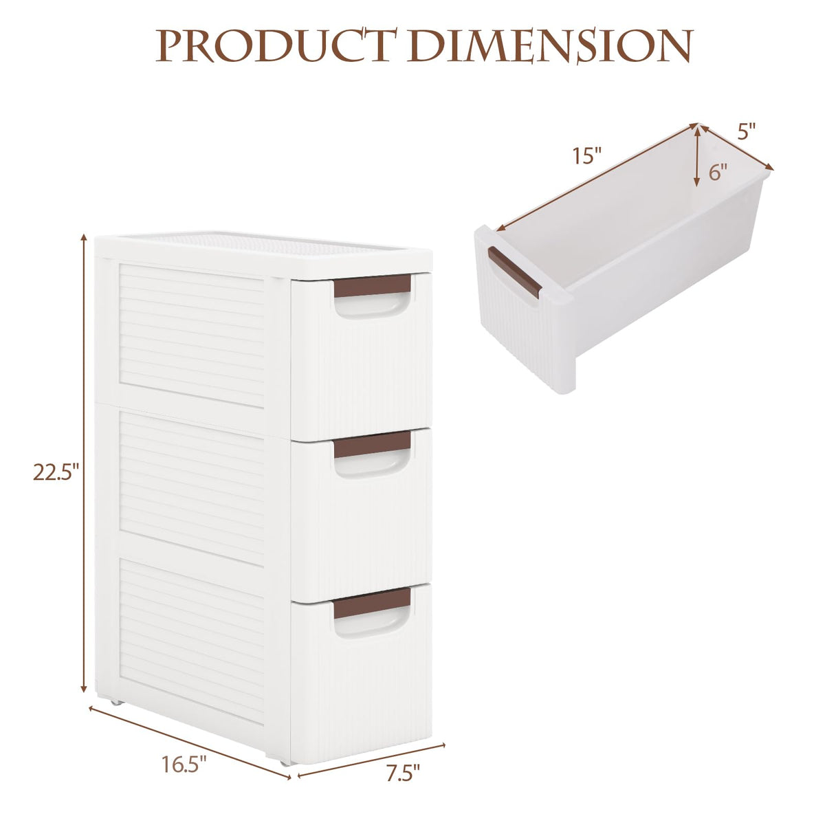 3 Drawer Narrow Rolling Storage Cart with 4 Wheels U460380