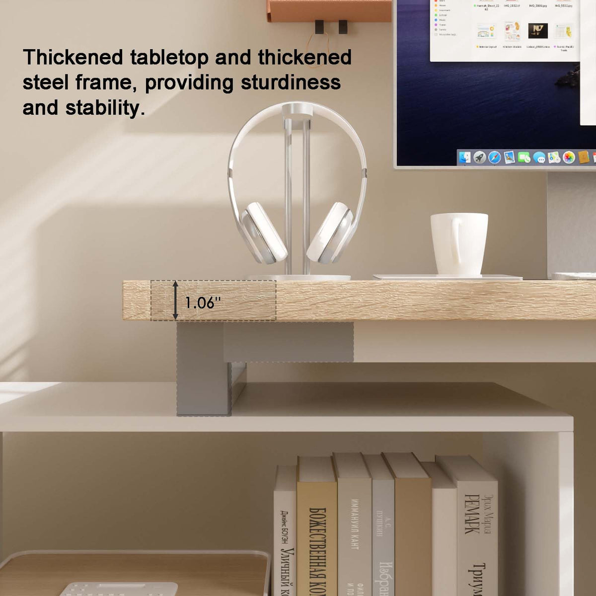 L Shaped Computer Desk with File Drawers & Storage Shelves U90065