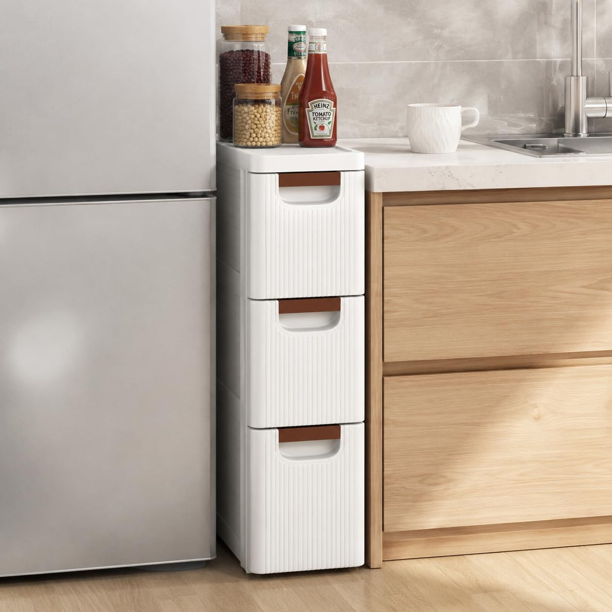 3 Drawer Narrow Rolling Storage Cart with 4 Wheels U460380