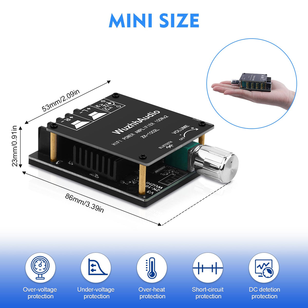 200W Audio Power Amplifier Board with Bluetooth and AUX Inputs I500