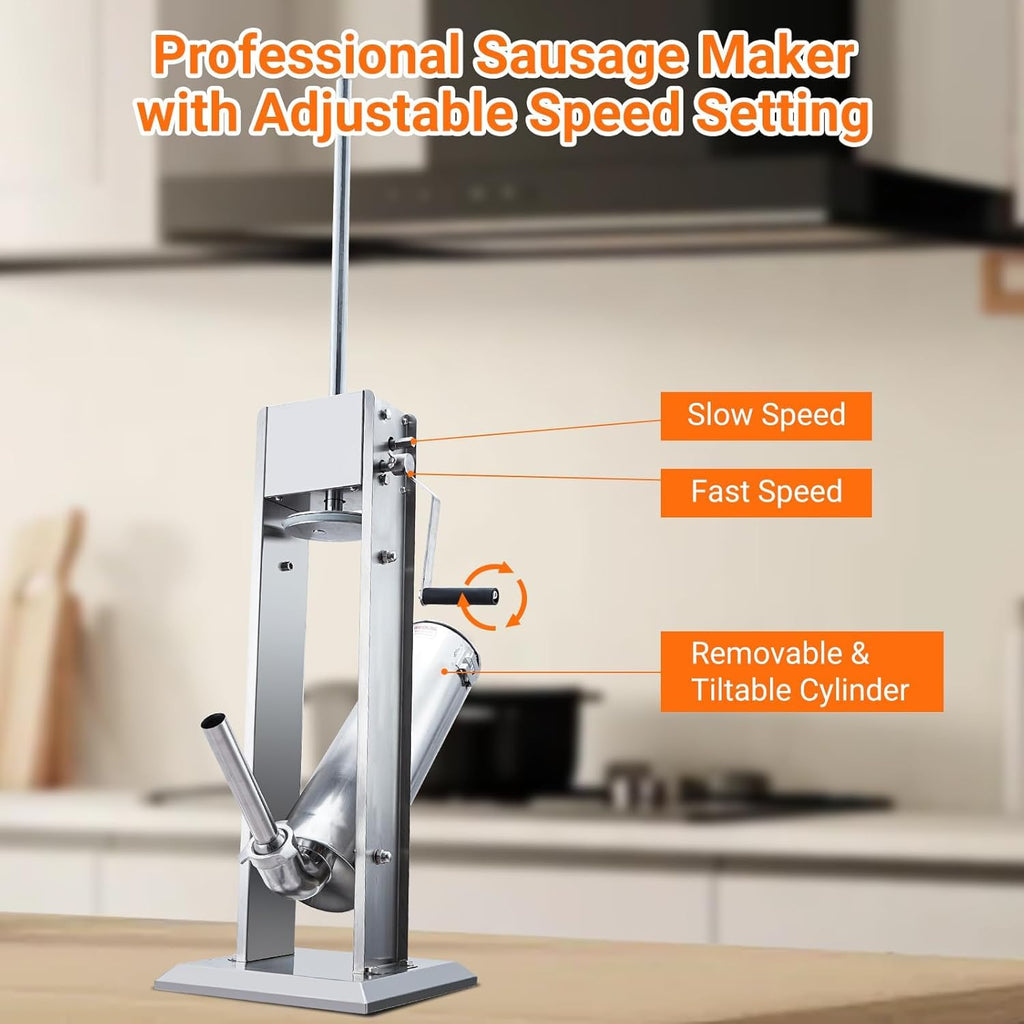 15LBS/7L Two Speed Stainless Steel Sausage Stuffer with 4 Stuffing Tubes N482491