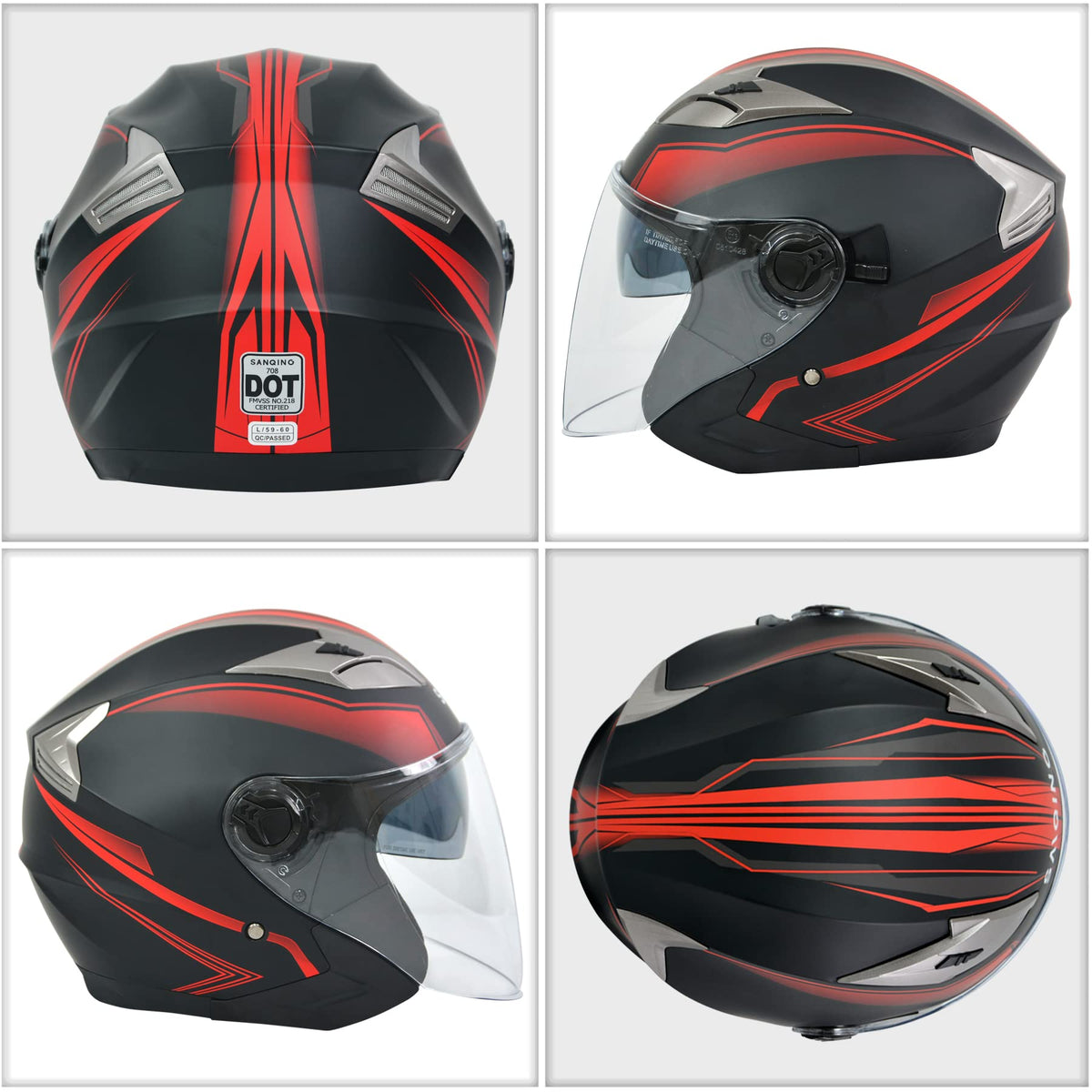 3/4 Open Face Motorcycle Helmet with Double Visor R69325