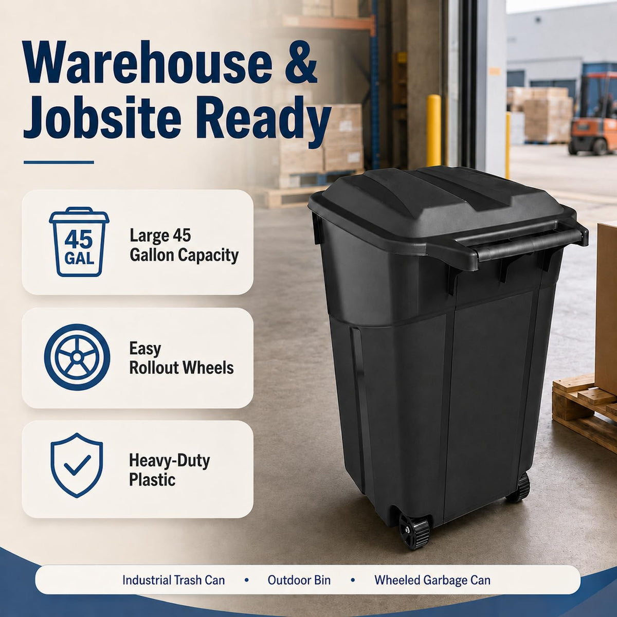 45 Gallon Wheeled Outdoor Trash Can with Lid P32201