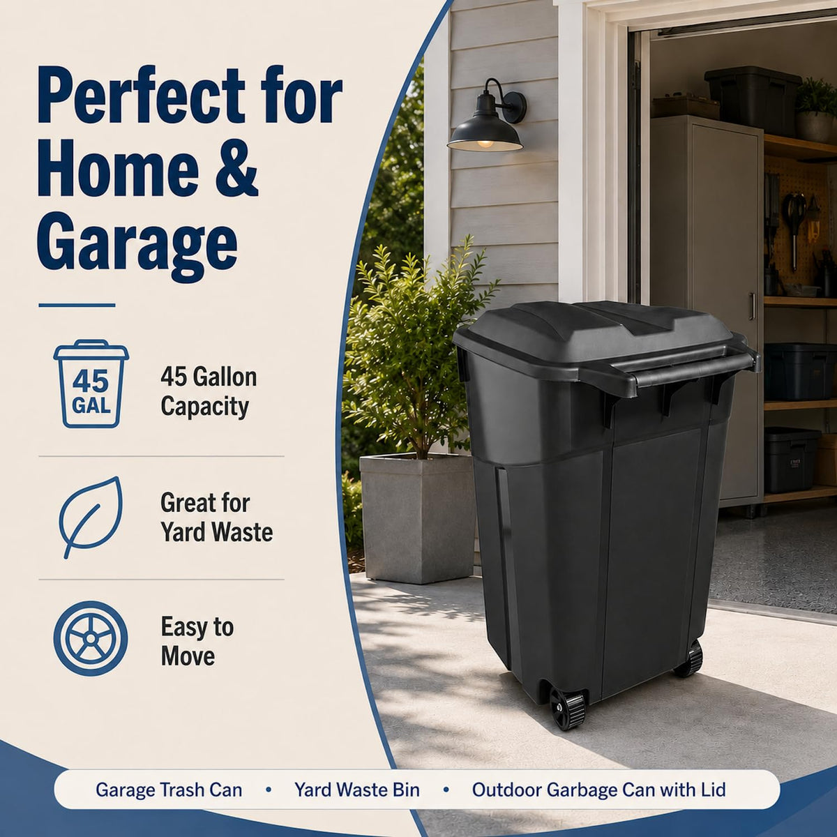 45 Gallon Wheeled Outdoor Trash Can with Lid P32201