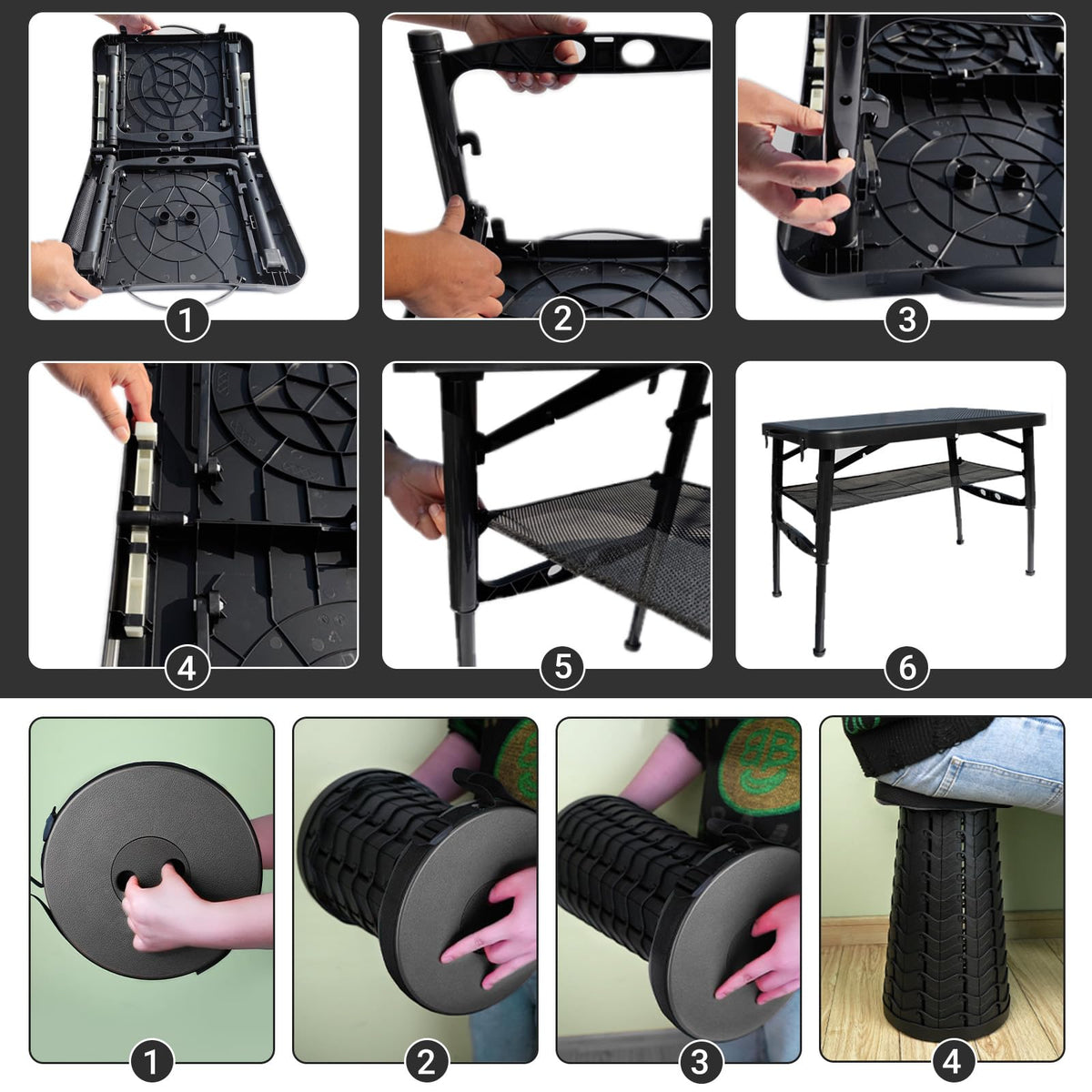Black 4 Foot Folding Table and Stool N462001
