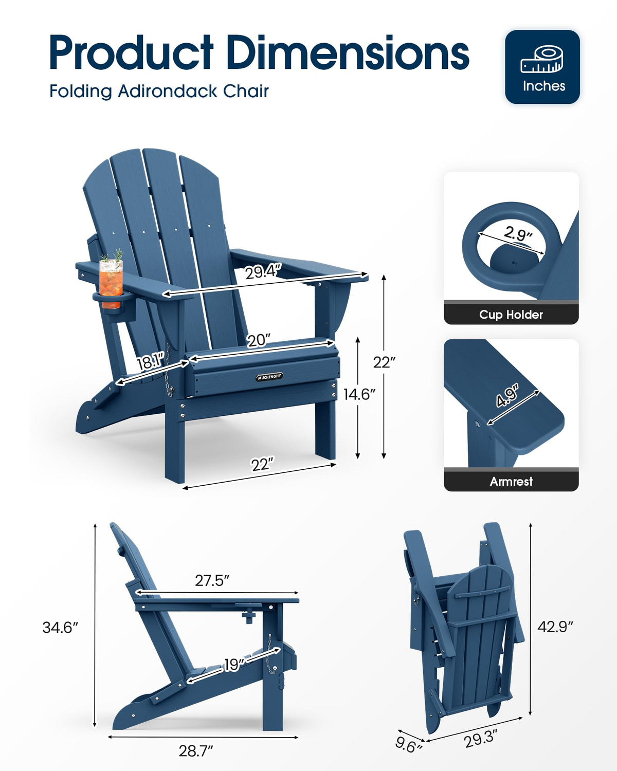 Folding Adirondack Chair Navy Blue T983014