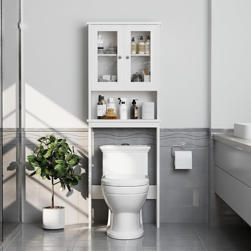 Over The Toilet Storage Cabinet with Tempered Glass Doors E972854