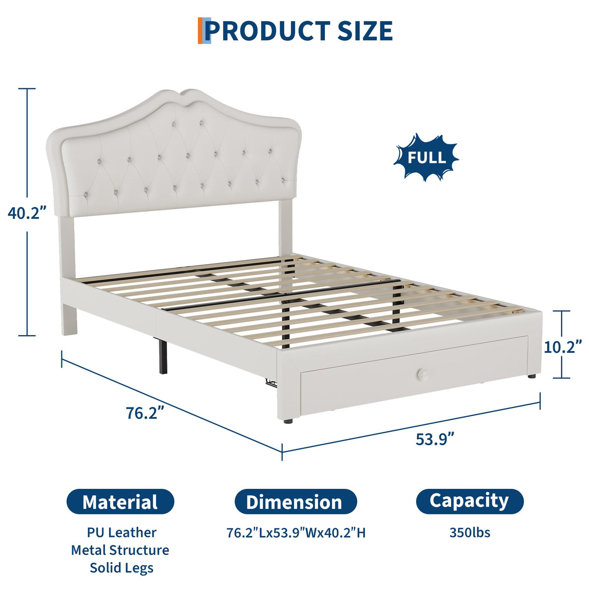 Beige Full Size Bed Frame with LED Lights Headboard R8322