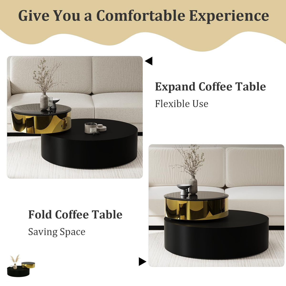 Round Rotating Coffee Table with Tempered Glass Top R41761