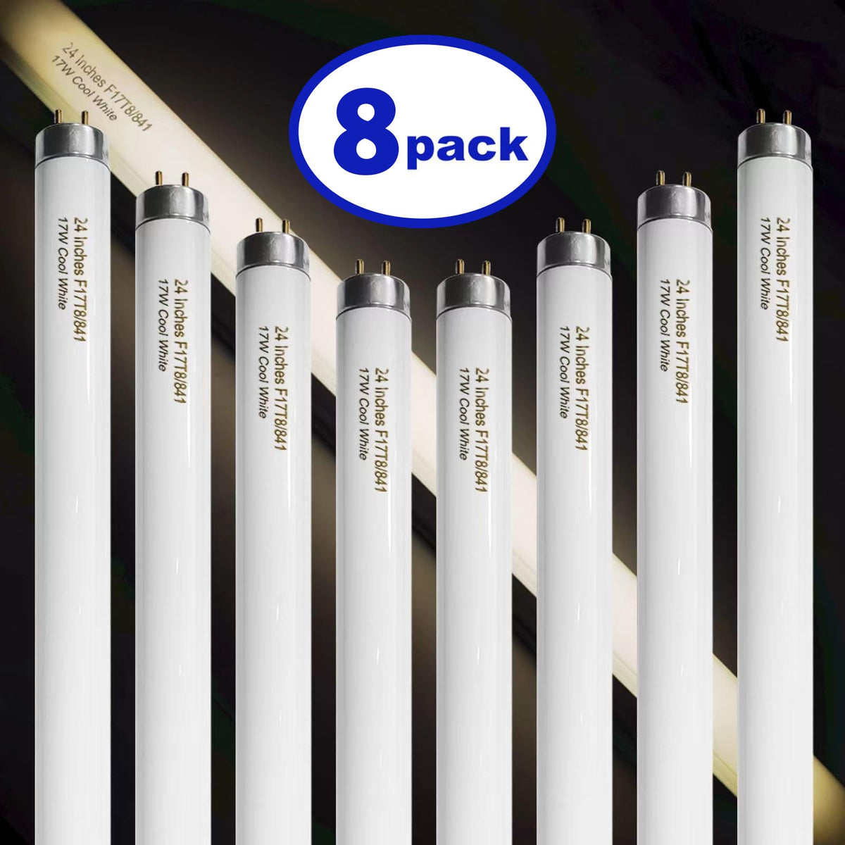 8 Pack 24 inch 17 Watts T8 Fluorescent Tube Light 4100K Cool White E691864