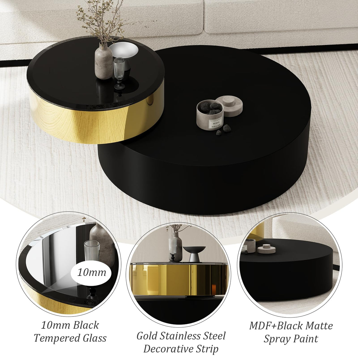 Round Rotating Coffee Table with Tempered Glass Top R41761