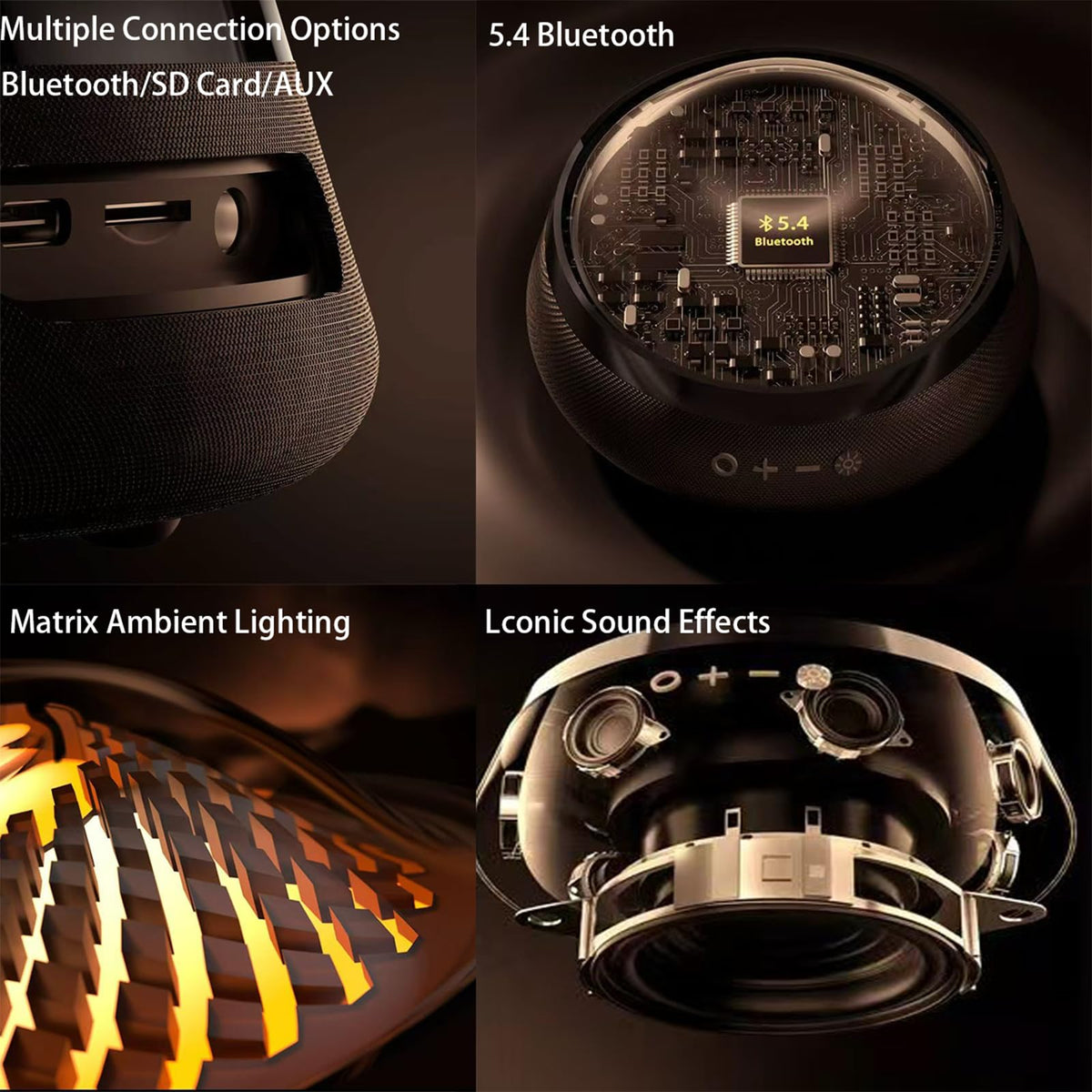 Black Portable Bluetooth Speaker with LED Night Light and Essential Oil Diffuser U15948
