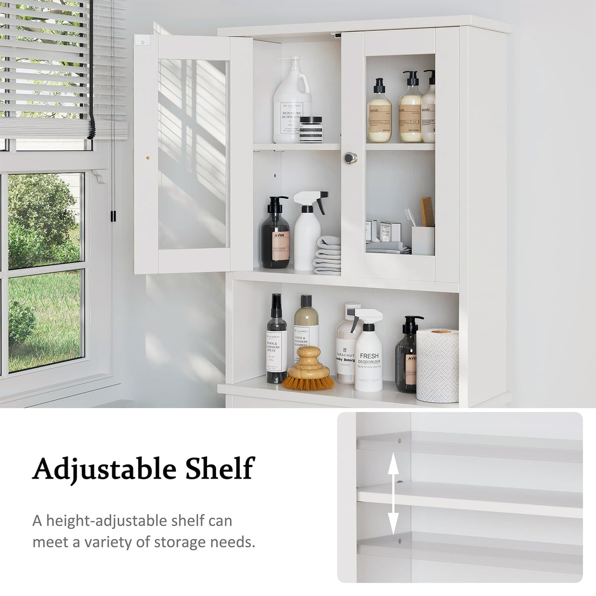 Over The Toilet Storage Cabinet with Tempered Glass Doors E972854