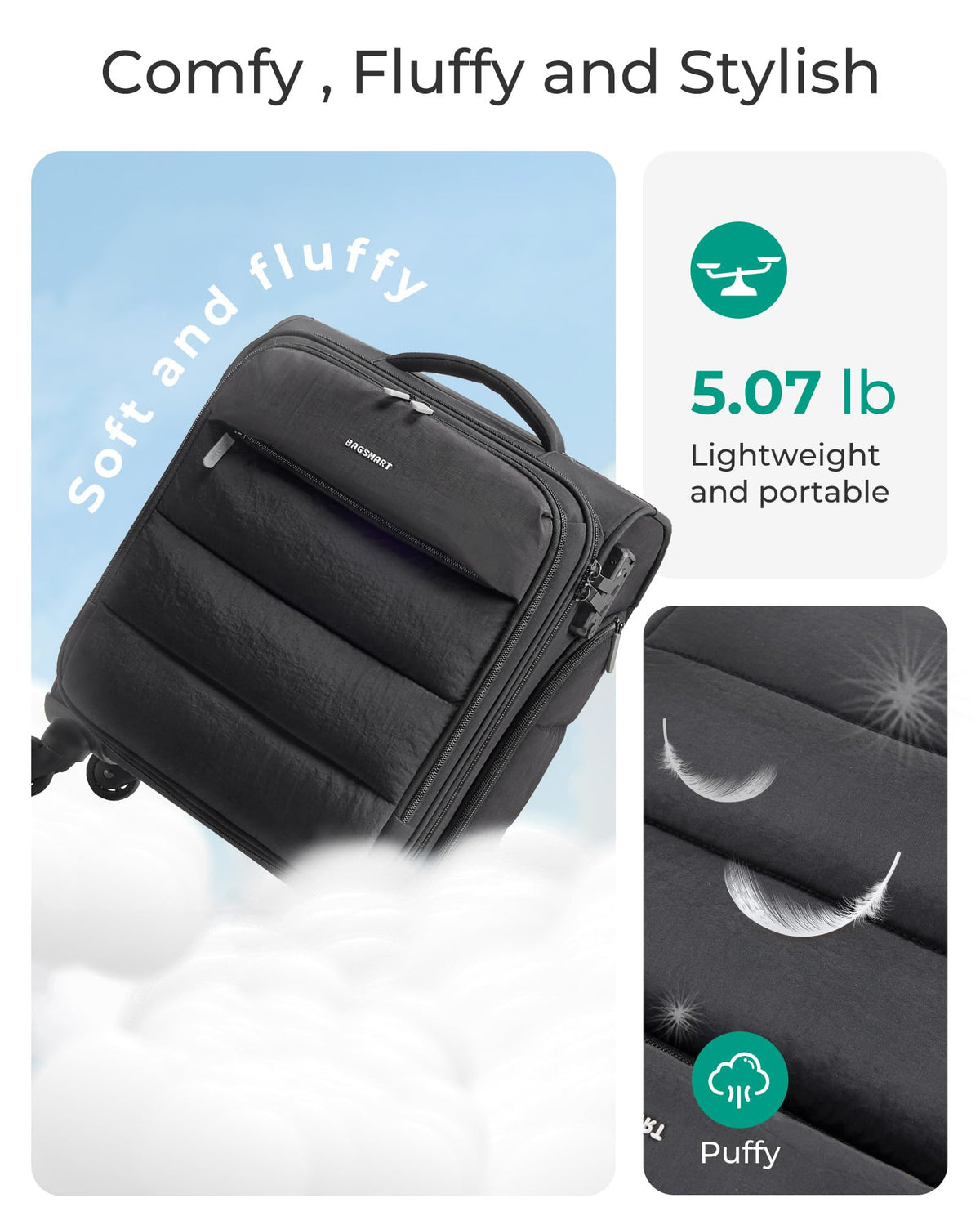 Black Softside Underseat Suitcase with Wheels F28771