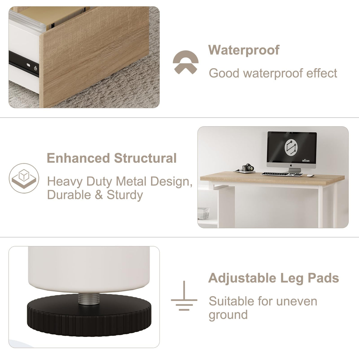 L Shaped Computer Desk with File Drawers & Storage Shelves U90065