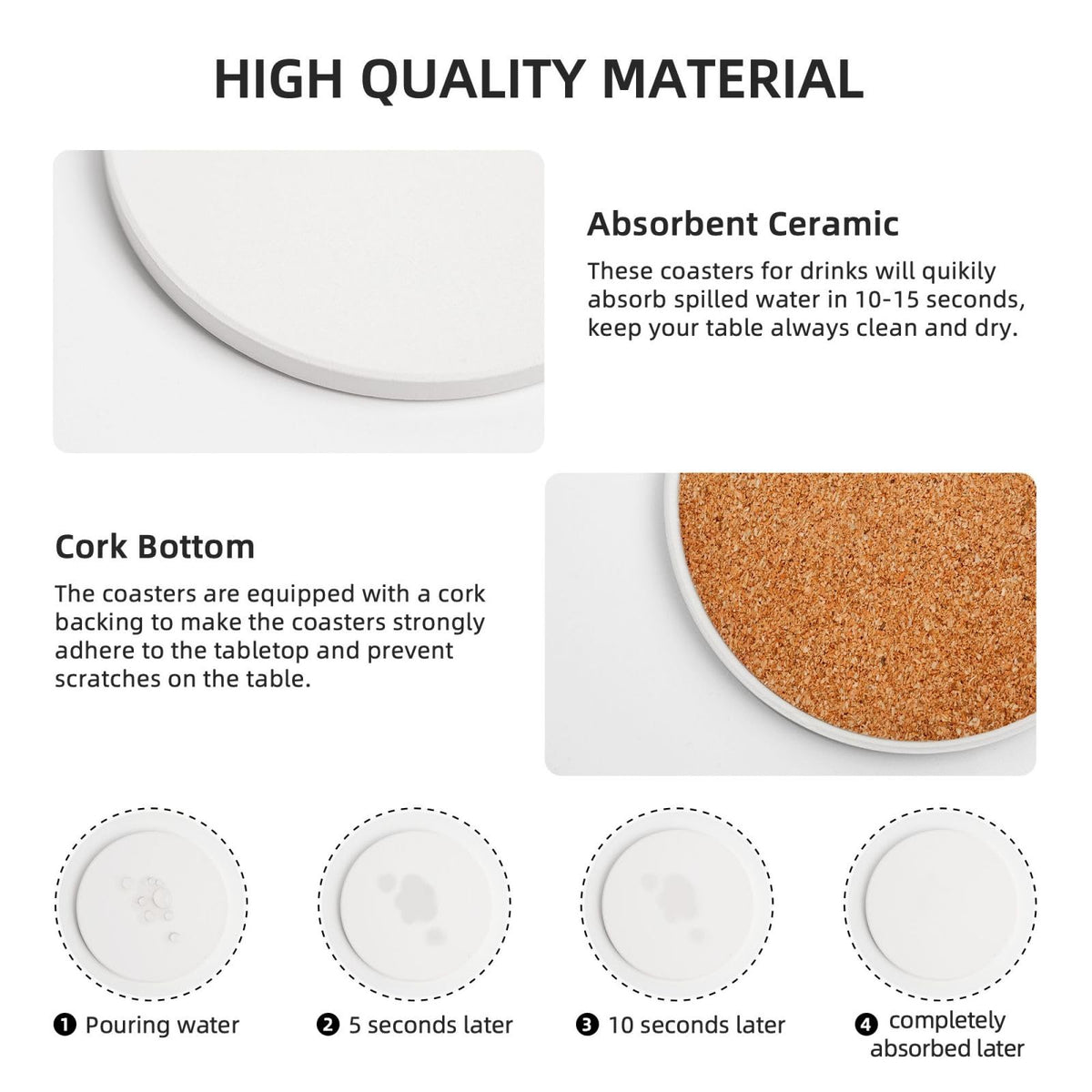 6-Piece Set of Absorbent Ceramic Coasters with Cork Backing G48485