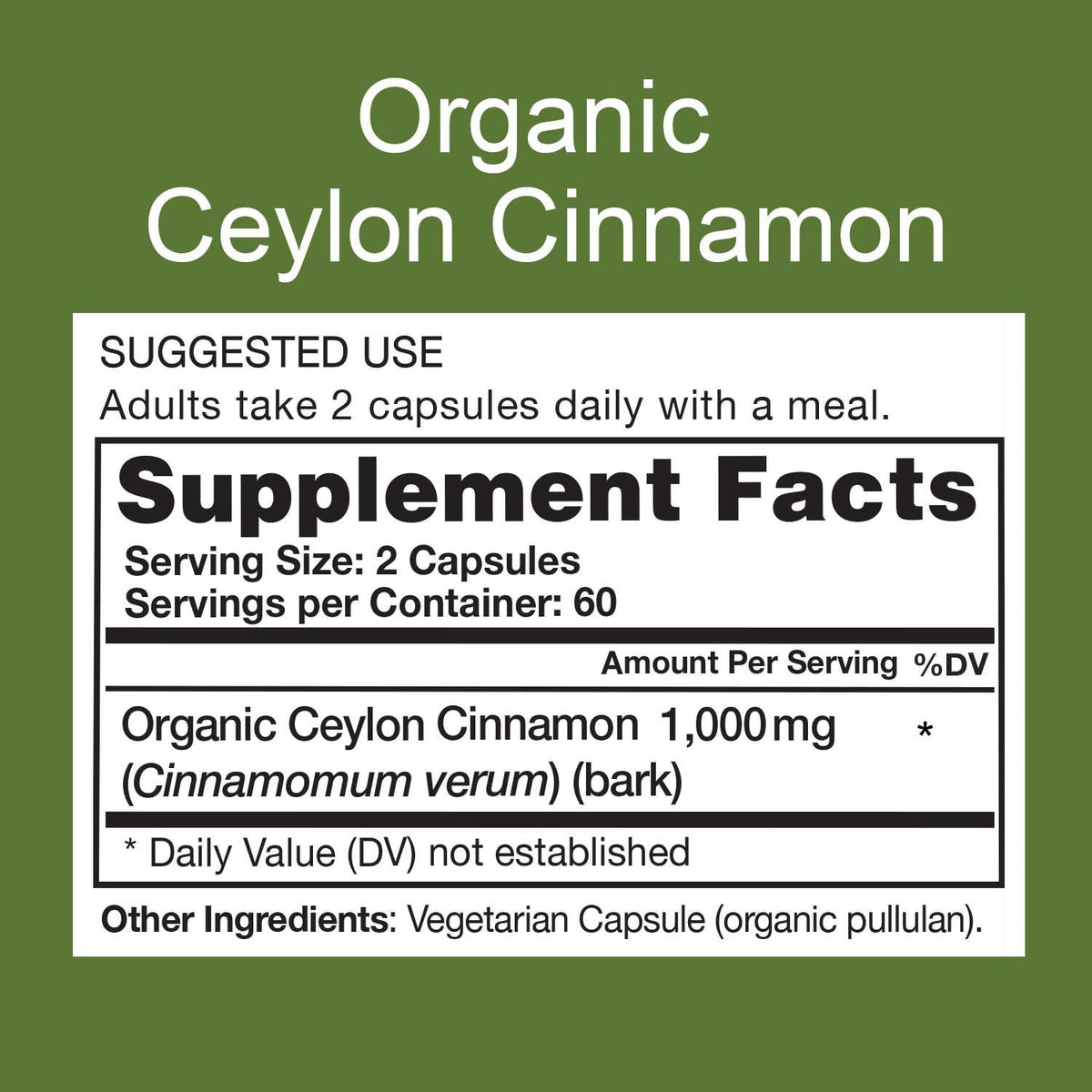 Organic Ceylon Cinnamon Supplement, 120 Capsules E849729