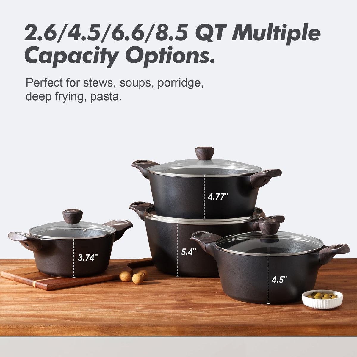 Nonstick Stock Pot with Lid 6.6 QT Black L4811