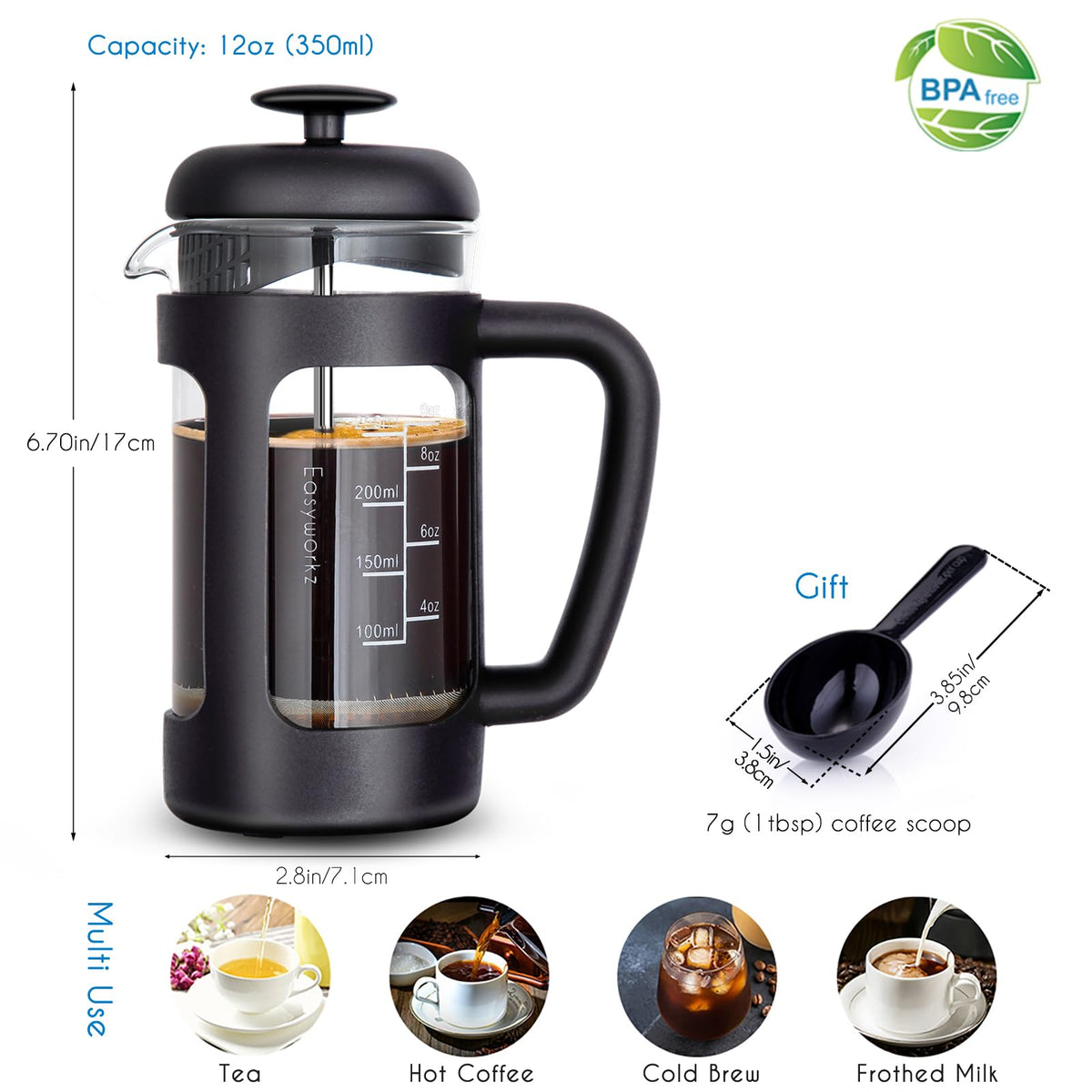 12 oz Borosilicate Glass French Press V233