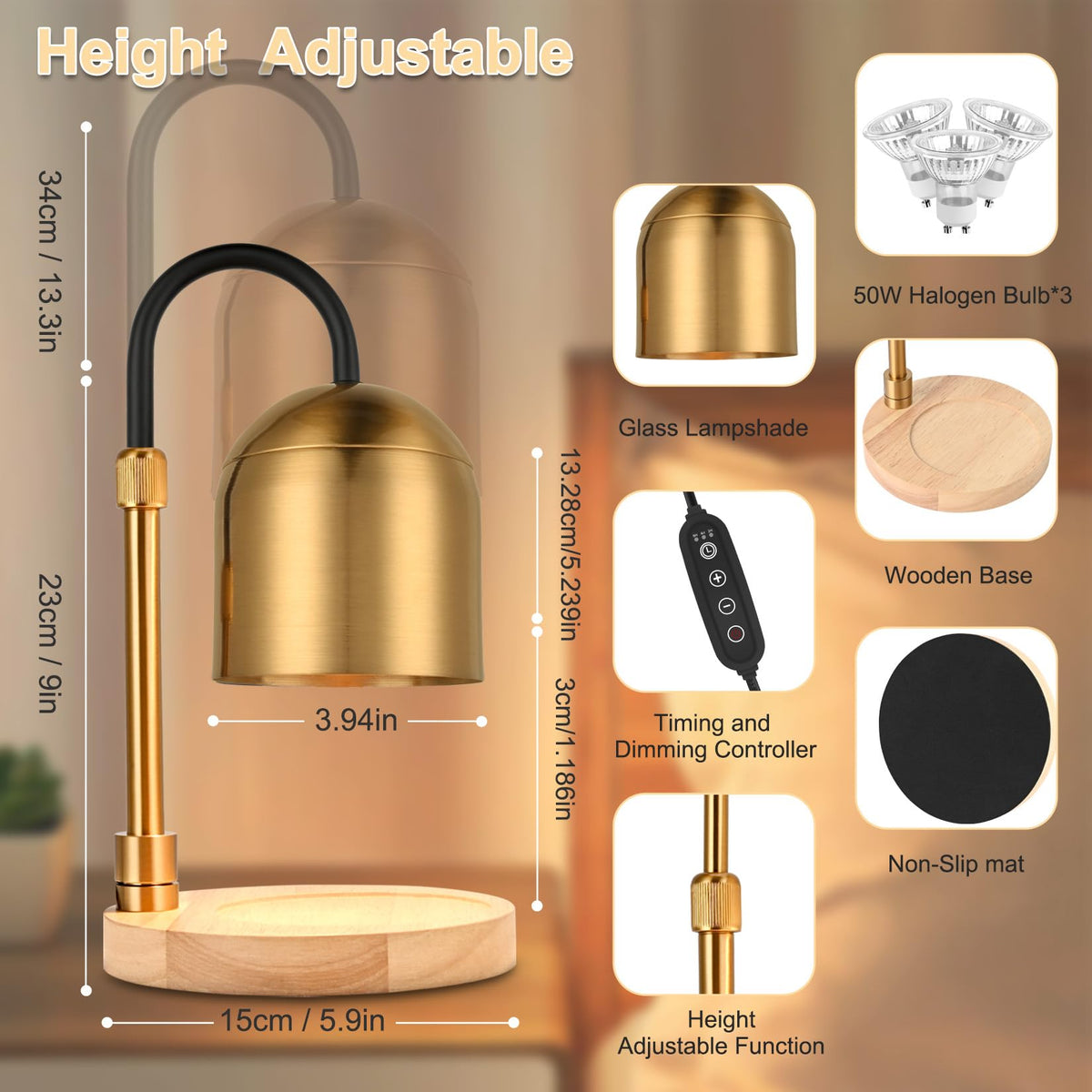 Dimmable Electric Candle Warmer Lamp with Timer J63717