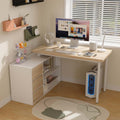 L Shaped Computer Desk with File Drawers & Storage Shelves U90065