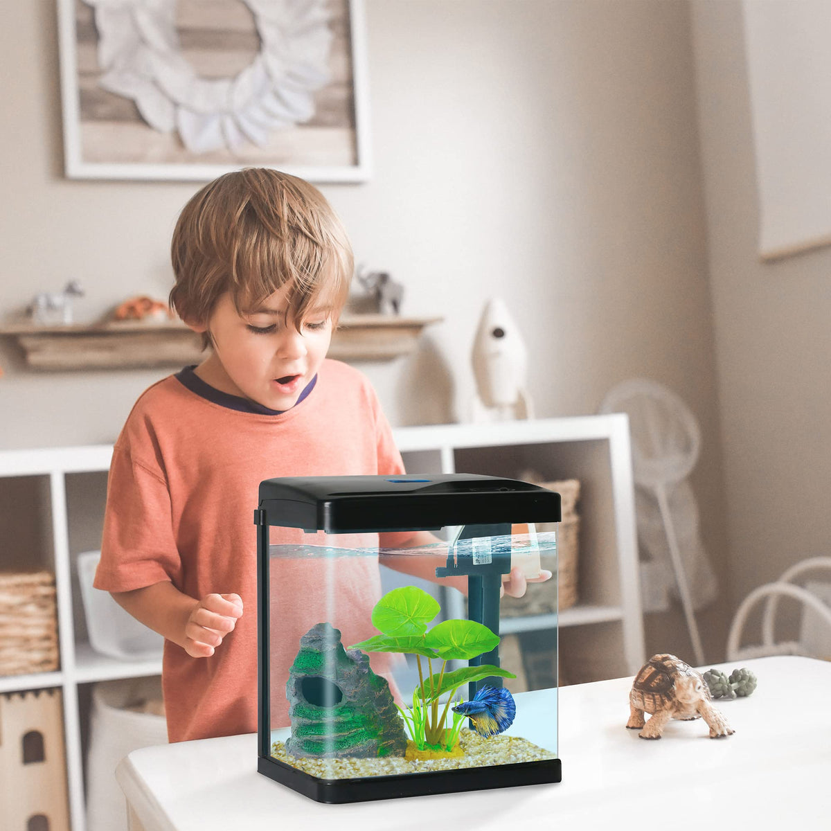 2 Gallon Self Cleaning Glass Betta Fish Tank with LED Light Q87144
